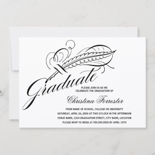 Calligrafie Script Feather Quill Abschluss Einladung (Vorderseite)