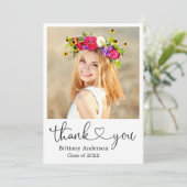 Calligrafie Script Heart Graduate Square Foto Dankeskarte (Stehend Vorderseite)