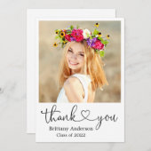 Calligrafie Script Heart Graduate Square Foto Dankeskarte (Vorne/Hinten)