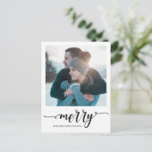 Calligrafie Script Merry Personalisiert Foto Feiertagspostkarte (Stehend Vorderseite)