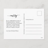 Calligrafie Script Merry Personalisiert Foto Feiertagspostkarte (Rückseite)
