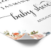 Calligrafie Script Peach Floral Baby Duschzeichen Poster (Ecke)