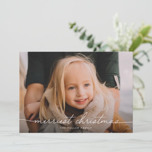 Calligrafie Script Three Foto Frohe Weihnachten (Stehend Vorderseite)