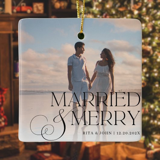 Calligrafie Script Wedding First Christmas Metal Keramikornament