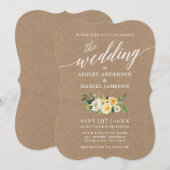 Calligrafie Script Yellow Floral Wedding Kraft Einladung (Vorne/Hinten)