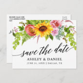 Calligrafie Sunflower Boho Floral Save the Date Postkarte (Vorne/Hinten)