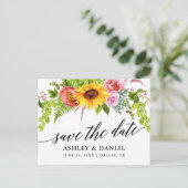 Calligrafie Sunflower Boho Floral Save the Date Postkarte (Stehend Vorderseite)