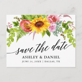 Calligrafie Sunflower Boho Floral Save the Date Postkarte
