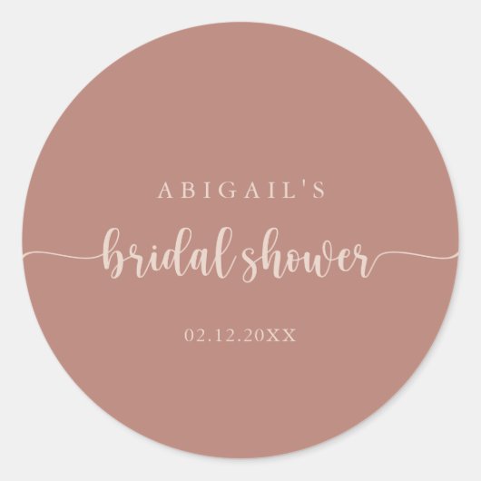 Calligrafie Terracotta Brautparty Gevor Runder Aufkleber (Vorderseite)