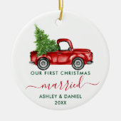 Calligrafie Unser Verheirateter Weihnachtsrottwage Keramik Ornament (Vorne)