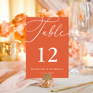 Calligrafie Verona Sunset Orange Moderne Hochzeit Tischnummer