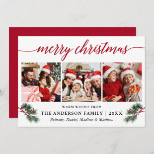 Calligrafie Wasserfarbene Pines Berries 3 Foto Rot Feiertagskarte