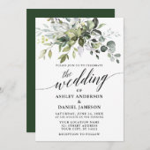 Calligrafie Watercolor Greenerity Wedding Einladung (Vorne/Hinten)