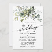 Calligrafie Watercolor Greenery Sage Green Wedding Einladung (Vorderseite)