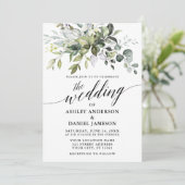 Calligrafie Watercolor Greenery Sage Green Wedding Einladung (Stehend Vorderseite)