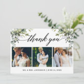 Calligrafie Watercolor Grüne Weinkultur Hochzeit 3 Dankeskarte (Stehend Vorderseite)