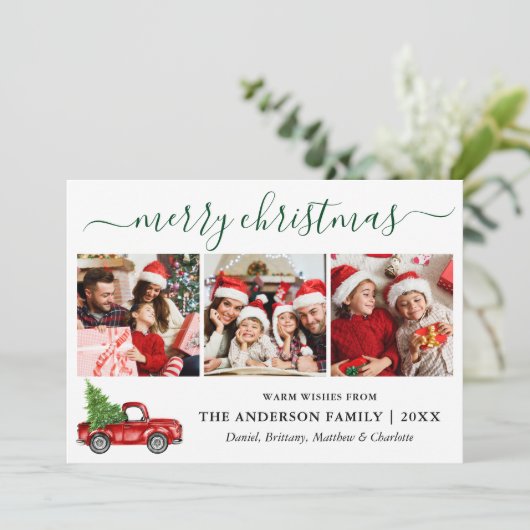 Calligrafie Weihnachten Red Truck 3 Foto Grün (Stehend Vorderseite)
