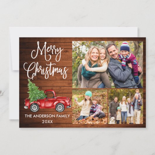 Calligrafie Weihnachten Roter LKW Holz 3 Foto (Vorderseite)