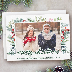 Calligrafie Weihnachtsgrün Couple Foto Green Feiertagskarte