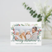 Calligrafie Weihnachtsgrün Familie Foto Grün Postkarte (Stehend Vorderseite)