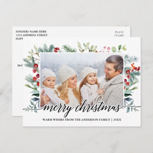 Calligrafie Weihnachtsgrün Familienhotel Foto Postkarte (Vorne/Hinten)