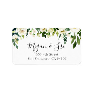 Calligrafie White Floral Greenerity Wedding Adressaufkleber