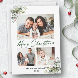 Calligrafischer Grüner Farbton 3 Foto Grüne Berrie Feiertagskarte