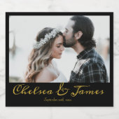 Calligrafisches Foto Schwarz & Gold Sparkling Wein Schaumweinetikett (Einzelnes Label)