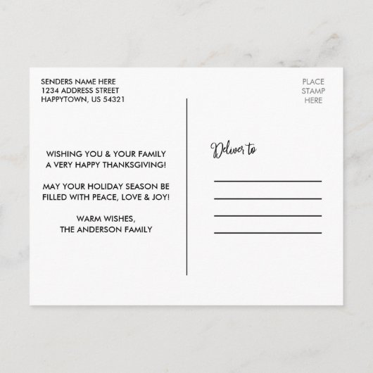 Calligrafisches Kariertes Kunsthandwerk Erntedank Postkarte (Rückseite)