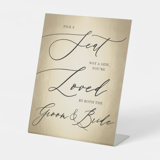 Calligrafisches Skript Gold Pick Eine SitzHochzeit Sockelschild (Vorderseite)