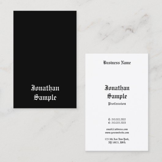 Calligrafisches Skript Klassischer Schwarz-weißer Visitenkarte (Vorne/Hinten)