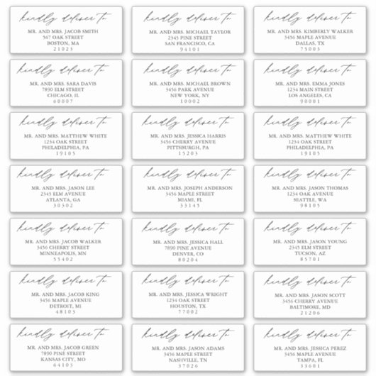 Calligrafisches Skript Wedding Guest Address Label (Vorderseite)