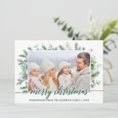 Calligrafisches Weihnachtskieferngebirge Foto Feiertagskarte (Stehend Vorderseite)