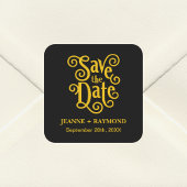 Calligrafy Black Gold Wedding Save the Date Quadratischer Aufkleber