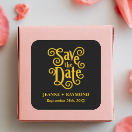Calligrafy Black Gold Wedding Save the Date Quadratischer Aufkleber