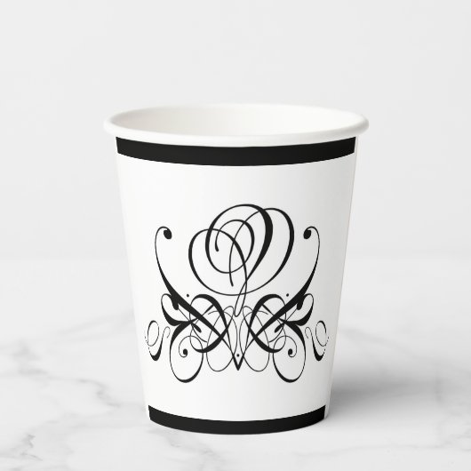 Calligrafy Black Rose Wedding Pappbecher (Rückseite)