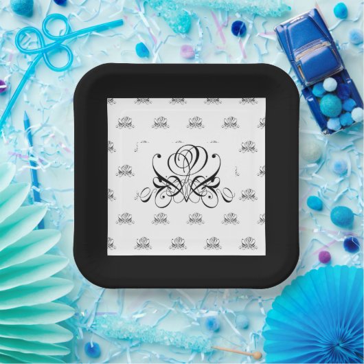 Calligrafy Black Rose Wedding Pappteller (Party)