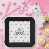 Calligrafy Black Rose Wedding Pappteller (Party)