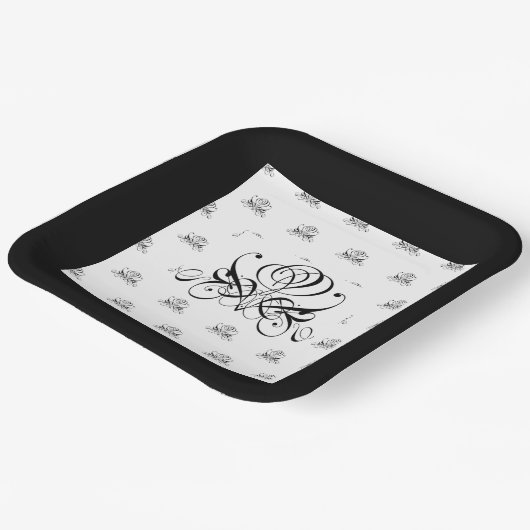 Calligrafy Black Rose Wedding Pappteller (Gewinkelt)