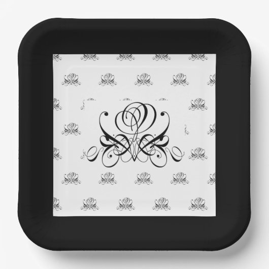 Calligrafy Black Rose Wedding Pappteller (Vorderseite)