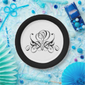 Calligrafy Black Rose Wedding Pappteller (Party)