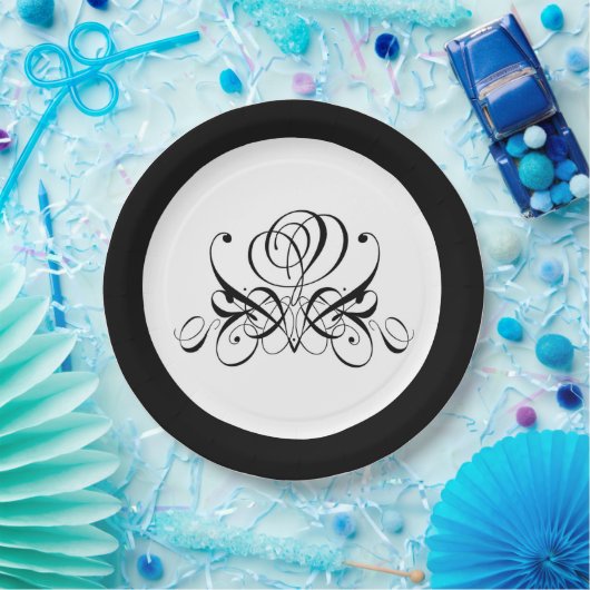 Calligrafy Black Rose Wedding Pappteller (Party)
