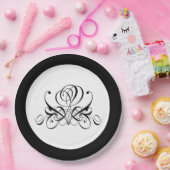Calligrafy Black Rose Wedding Pappteller (Party)