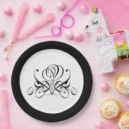 Calligrafy Black Rose Wedding Pappteller (Party)