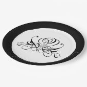 Calligrafy Black Rose Wedding Pappteller (Schrägansicht)