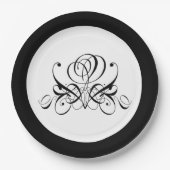 Calligrafy Black Rose Wedding Pappteller (Vorderseite)