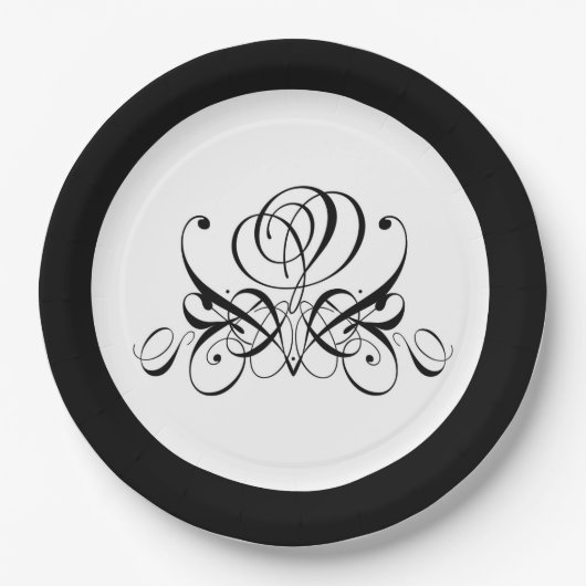 Calligrafy Black Rose Wedding Pappteller (Vorderseite)