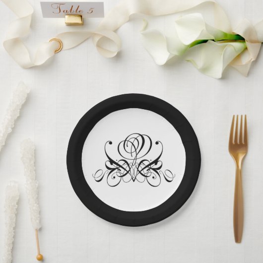 Calligrafy Black Rose Wedding Pappteller (Hochzeit)