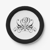 Calligrafy Black Rose Wedding Pappteller (Vorderseite)