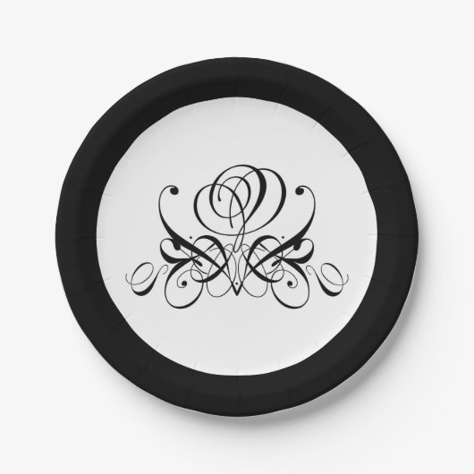 Calligrafy Black Rose Wedding Pappteller (Vorderseite)